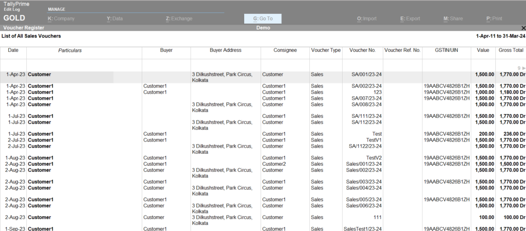 Columnar Sales Register