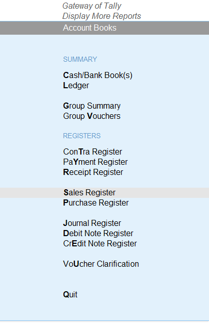 Viewing the Sales Register in TallyPrime 1