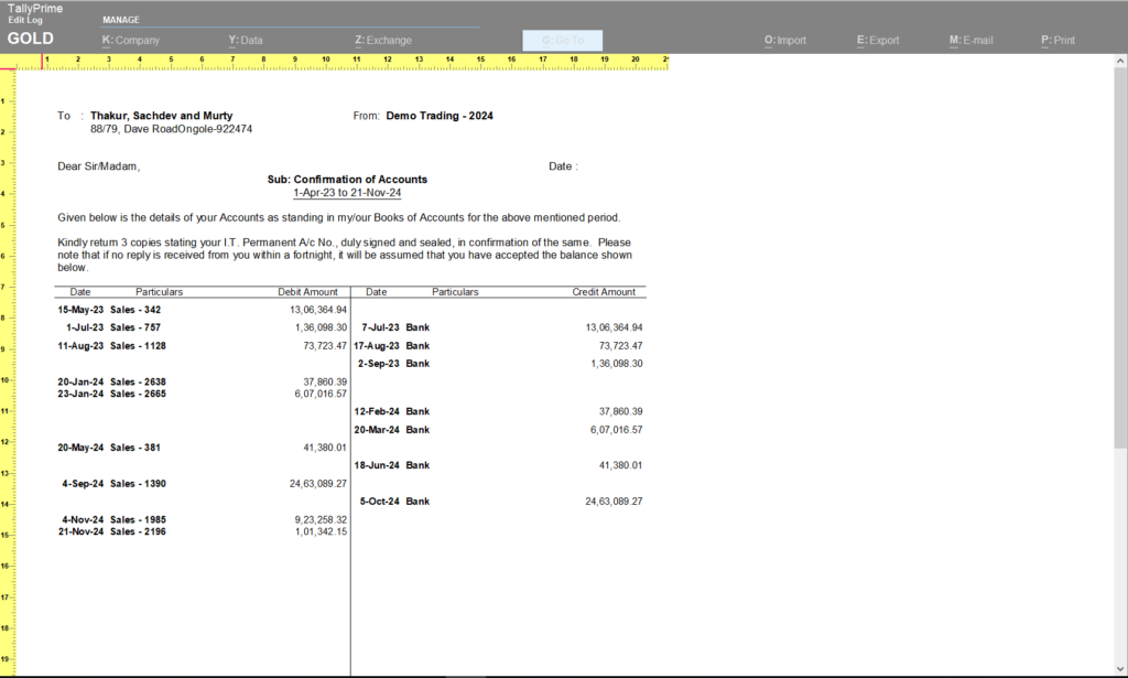 Top 5 Customer Reports from Tally-Customer Confirmation of Accounts