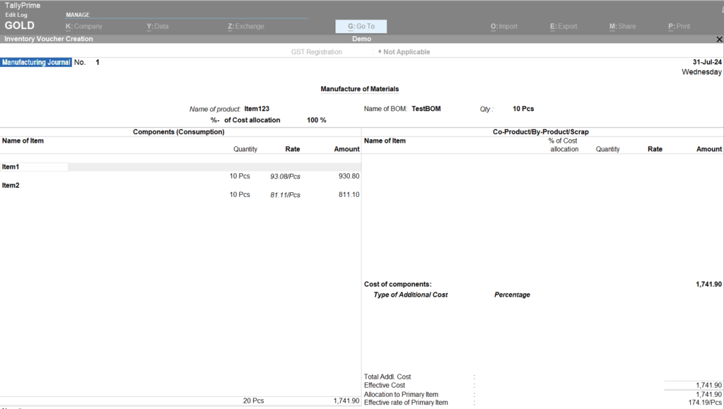 How to Prepare Production Reports in Tally & BI Tools - Creation of Manufacturing Journal In Tally