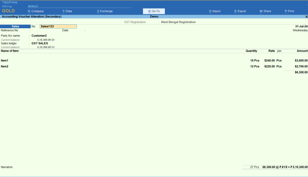 Top 5 Accounting Features of Tally Prime - Transaction Using Multi Currency