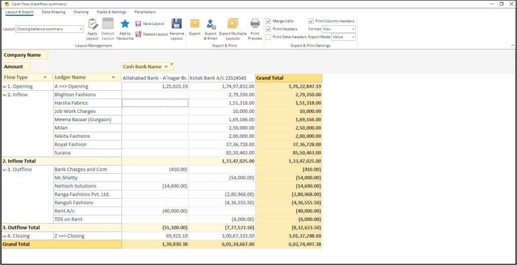 Direct Cash Flow Statement in EasyReports