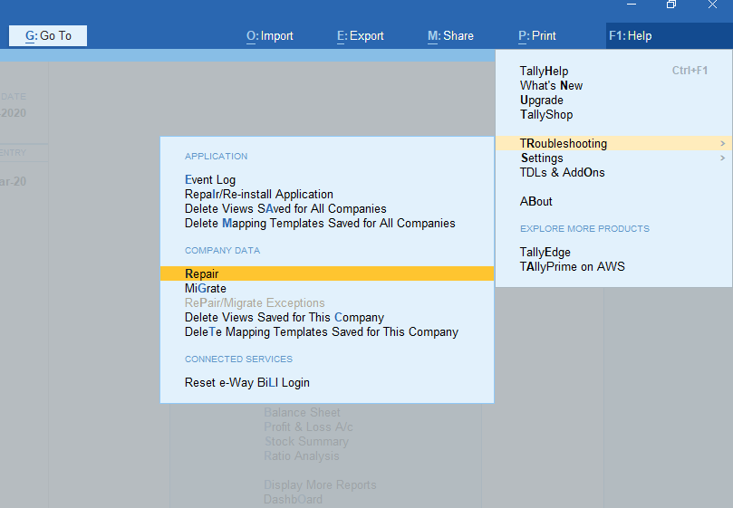 Repair Data in Tally Prime